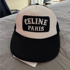 Celine Black & White Trucker Hat with Logo Tag